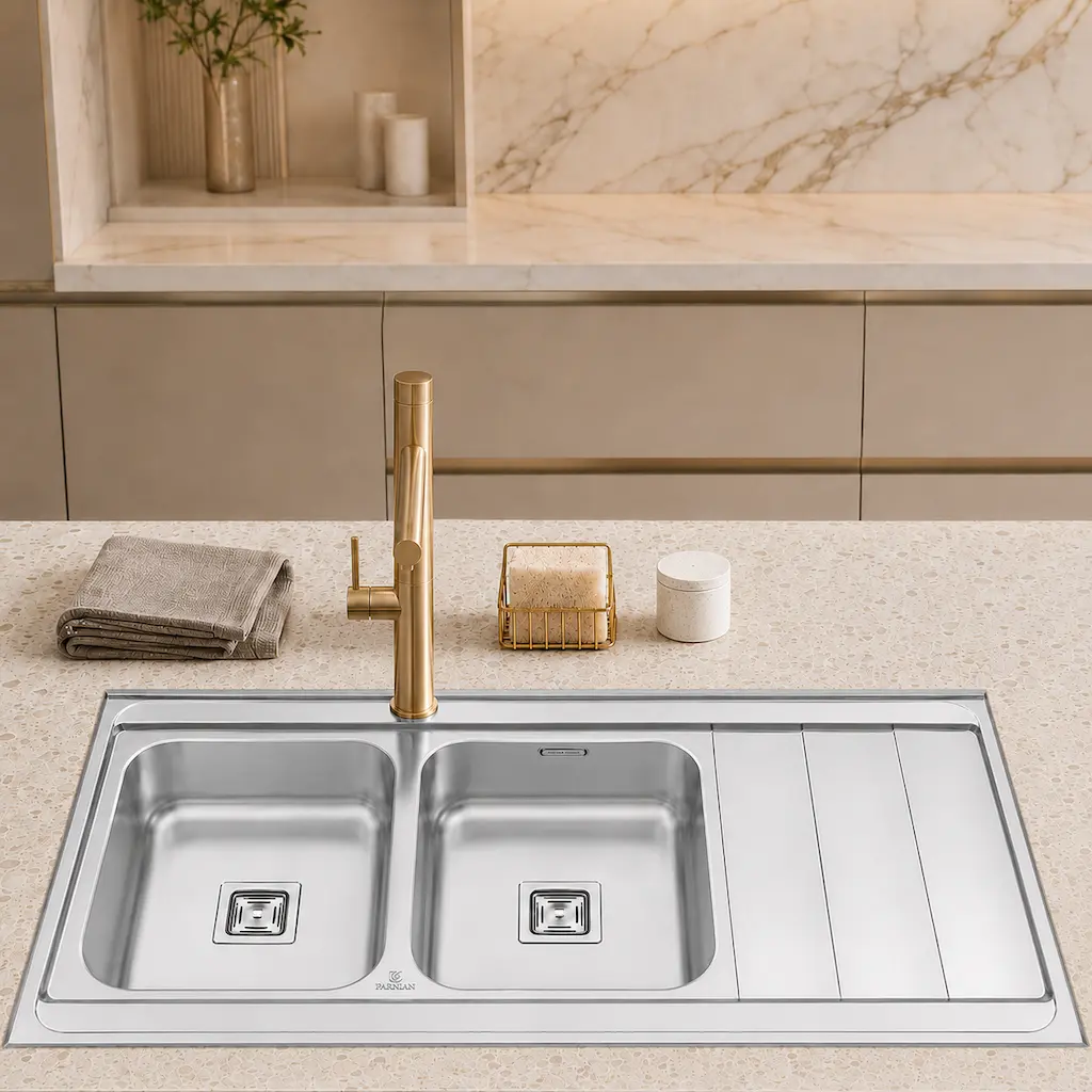 سينک 60×120 استيل 1121 لگن چپ برند پرنيان